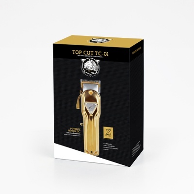 Embalagem preta e dourada com aparador de cabelo dourado TOP CUT TC-01
