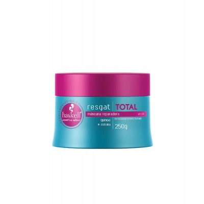 Creme de tratamento capilar Haskell Resgat Total azul e rosa