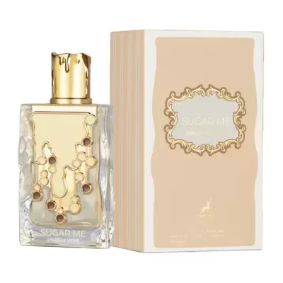 Frasco e caixa de perfume Sugar Me Dulce de Leche com decoração dourada