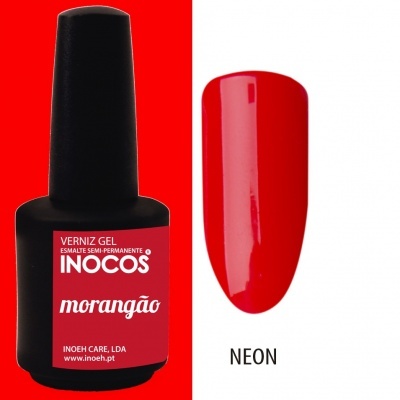 Verniz gel vermelho INOCOS Morangão com amostra da cor NEON