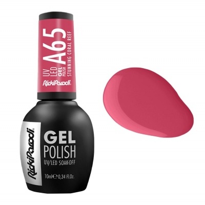 Verniz gel para unhas rosa coral RickiParodi com amostra de cor