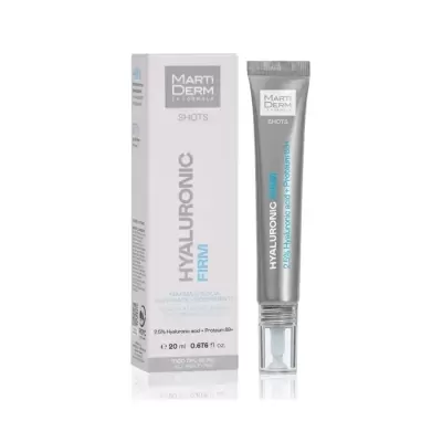 Frasco e caixa do produto MartiDerm Hyaluronic Firm Shots 20 ml