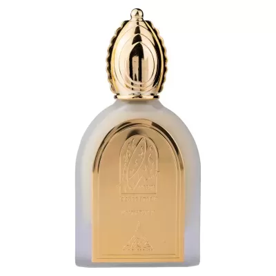 Frasco de perfume dourado e fosco com placa gravada