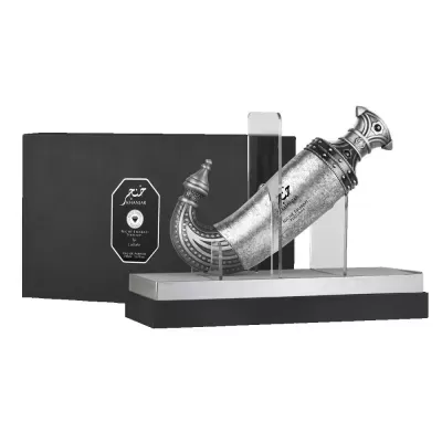 Frasco decorativo chifre prateado com caixa preta