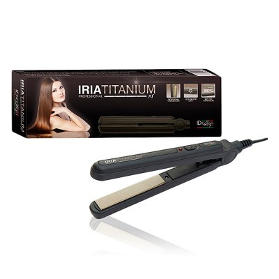 Prancha de alisar cabelo preta IRIA TITANIUM com embalagem preta