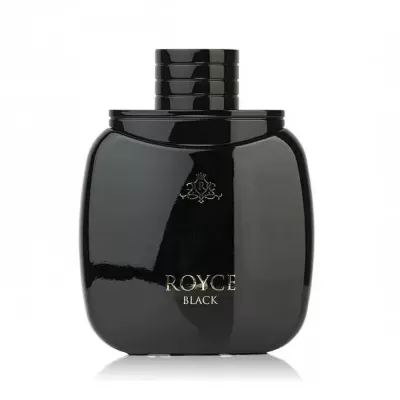 Frasco preto brilhante de perfume ROYCE BLACK