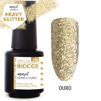 Verniz gel INOCOS cor ouro com glitter