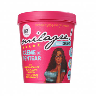 Creme de pentear Milagre! embalagem rosa com imagem de mulher cacheada