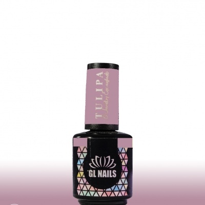 Frasco de verniz de unhas GL NAILS com tampa rosa e padrão geométrico colorido