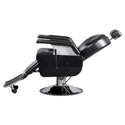 Cadeira de barbeiro reclinável preta com base metálica redonda
