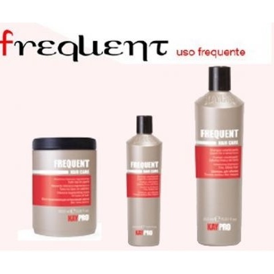 Três embalagens de produtos para cabelo Frequent, cor cinza com rótulos vermelhos e texto branco.