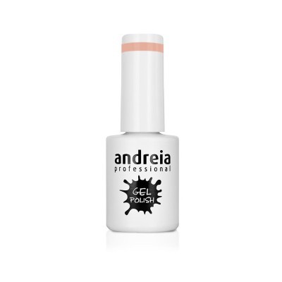 Frasco branco de verniz gel para unhas com texto andrea professional e GEL POLISH