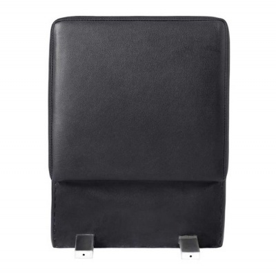 Encosto de cabeça automóvel preto em couro com bases metálicas