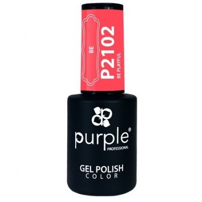 Frasco de verniz de unhas 'Purple Professional' preto com tampa vermelha e texto branco