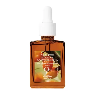 Frasco âmbar com conta-gotas branco de sérum vitamínico DR.ALTHEA