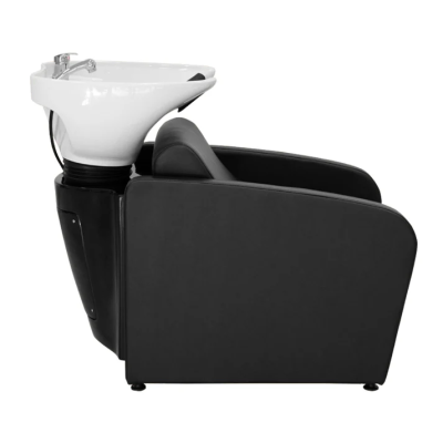 cadeira de cabeleireiro preta com lava-cabeças branco