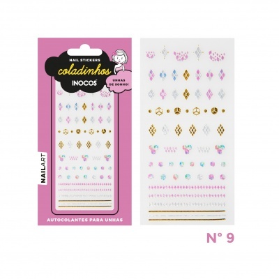 Pacote de autocolantes para unhas coloridos com padrão de diamantes e símbolos decorativos, N° 9
