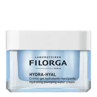 Frasco azul claro de creme hidratante Filorga Hydra-Hyal com tampa branca
