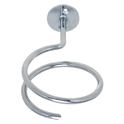 Suporte de metal cromado em espiral para secador de cabelo, fixação na parede