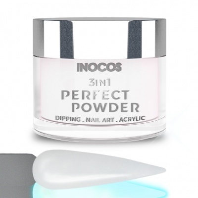 Frasco de pó para unhas INOCOS com amostra de cor branca