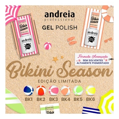 Verniz gel Andreia Professional Bikini Season com seis cores e elementos de praia