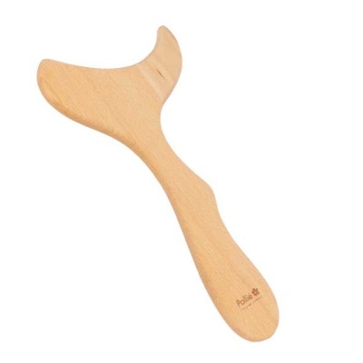Espátula de madeira clara para massagem com inscrição