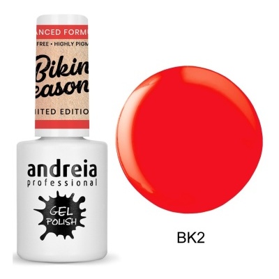 Frasco de verniz gel branco Andreia Professional com amostra vermelha BK2