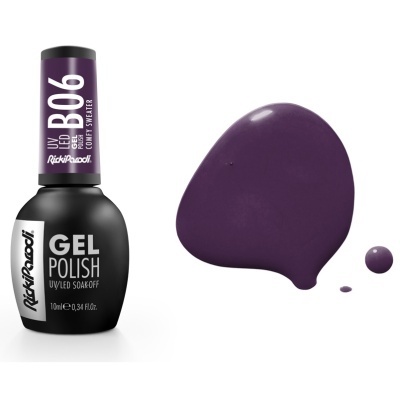 Frasco de verniz gel roxo escuro Ricky Procci e amostra da cor