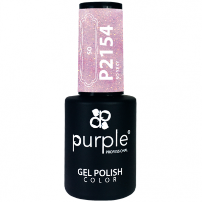 Frasco de verniz gel cor rosa brilhante com glitter da Purple Professional