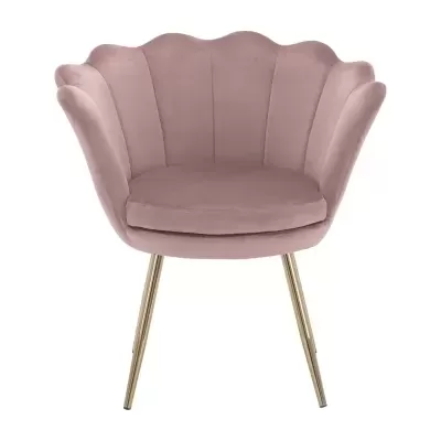 Cadeira rosa claro em veludo com base de metal dourado e design em forma de concha