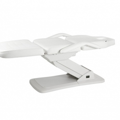 Cama de massagem ajustável branca com estrutura metálica e almofadada em pele sintética