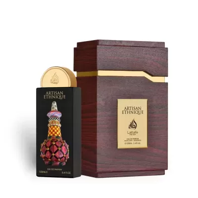 Frasco de perfume e caixa ARTISAN ETHNIQUE, Lattafa PRIDE, 100ml