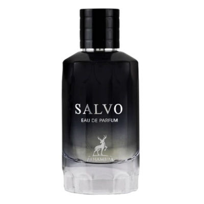 Frasco de perfume SALVO em vidro degradê preto para transparente com tampa preta e texto branco