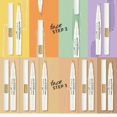 Marcadores brancos Dundee com fundo colorido e textos face STEP 2 e face STEP 3