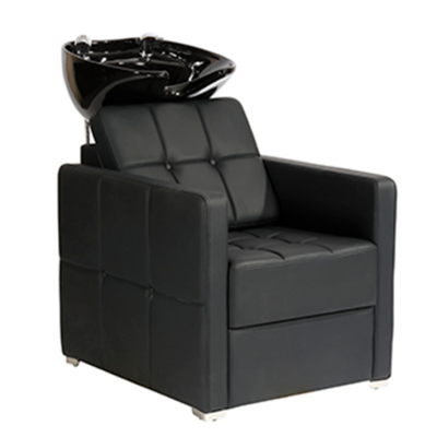 Cadeira de lavagem preta para salão com lavatório integrado