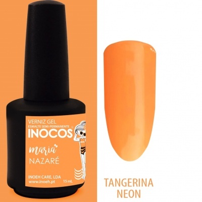 Verniz gel Inocos Tangerina Neon com amostra da cor laranja