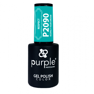 Verniz gel para unhas Purple Professional, preto com tampa azul turquesa e texto branco