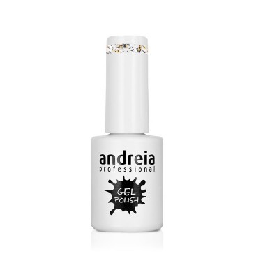 Frasco branco de verniz gel para unhas Andreia Professional com texto e tampa decorada