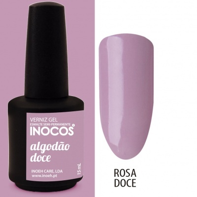 Verniz gel semi-permanente Inocos cor rosa doce com amostra da cor