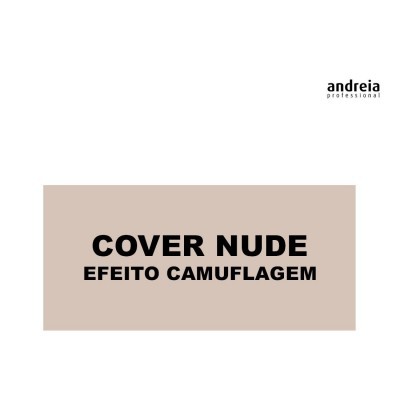 Imagem com texto Cover Nude Efeito Camuflagem em retângulo bege claro e logo andreia professional