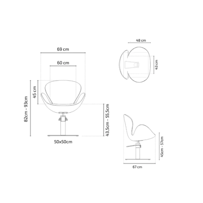 Desenho técnico de cadeira ajustável com medidas em cm