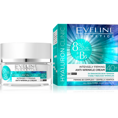 Creme anti-rugas Eveline Cosmetics Hyaluron Clinic 40+ embalagem e caixa