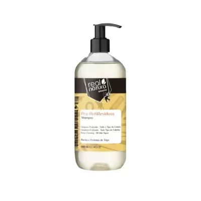 Frasco de shampoo Real Natura Intensitive Pro-AntiResíduos com tampa de dispenser preta