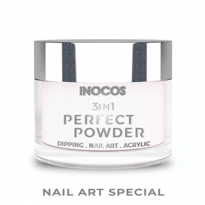 Frasco de pó para unhas INOCOS PERFECT POWDER para nail art com tampa prateada