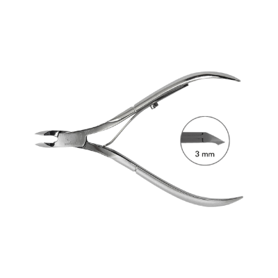 alicate de corte metálico prateado com lâmina de 3 mm sobre fundo branco