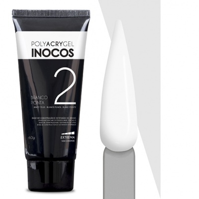 Tubo preto e branco de POLYACRYGEL INOCOS e amostra branca do produto