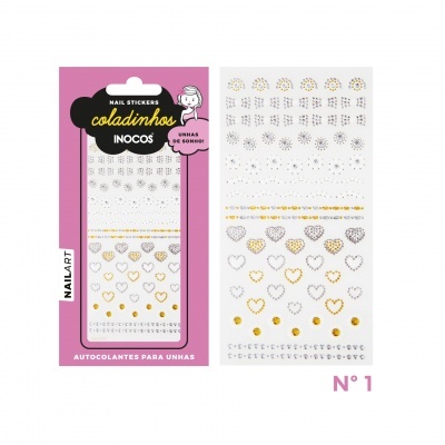 Autocolantes para unhas com desenhos dourados e pretos em embalagem cor-de-rosa