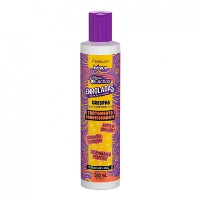 Frasco de condicionador com rótulo roxo, amarelo e laranja, 300 ml