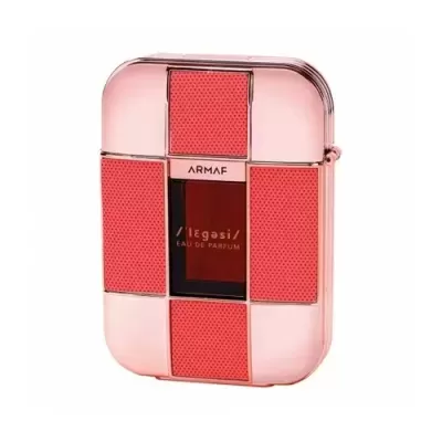Frasco de perfume Armaf Elegasi em rosa metálico e vermelho texturizado