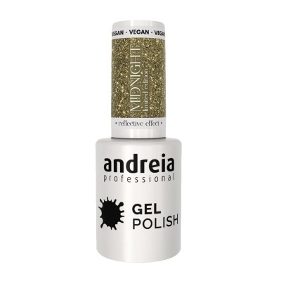 Frasco de verniz gel Andreia Professional branco com tampa dourada brilhante